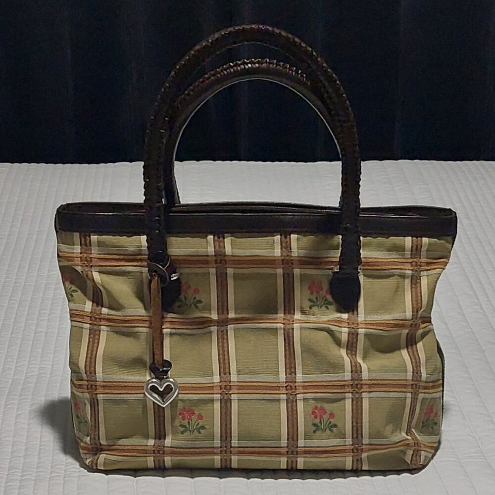 Brighton Plaid Canvas Shoulder/Satchel Purse with Flower Details